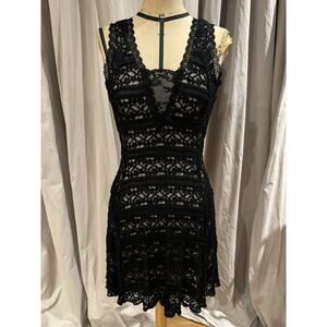 Ann Ferriday Vintage Plunge Back Ribbon Trellis Lace Dress S With Tags!